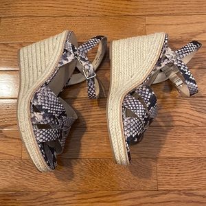 Espadrille wedge snake-print crisscross sandals